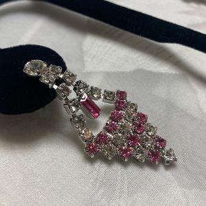 Vintage Dangling Pink And Clear Rhinestone Earrings NWT